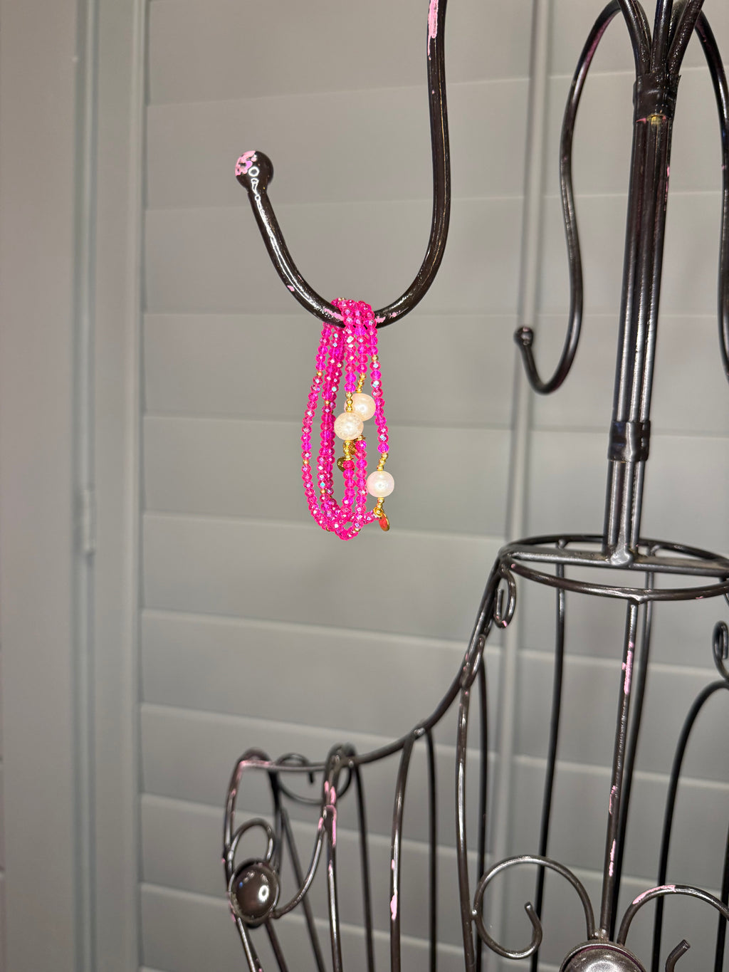 Hot Pink Pearl Beaded Bracelet Set