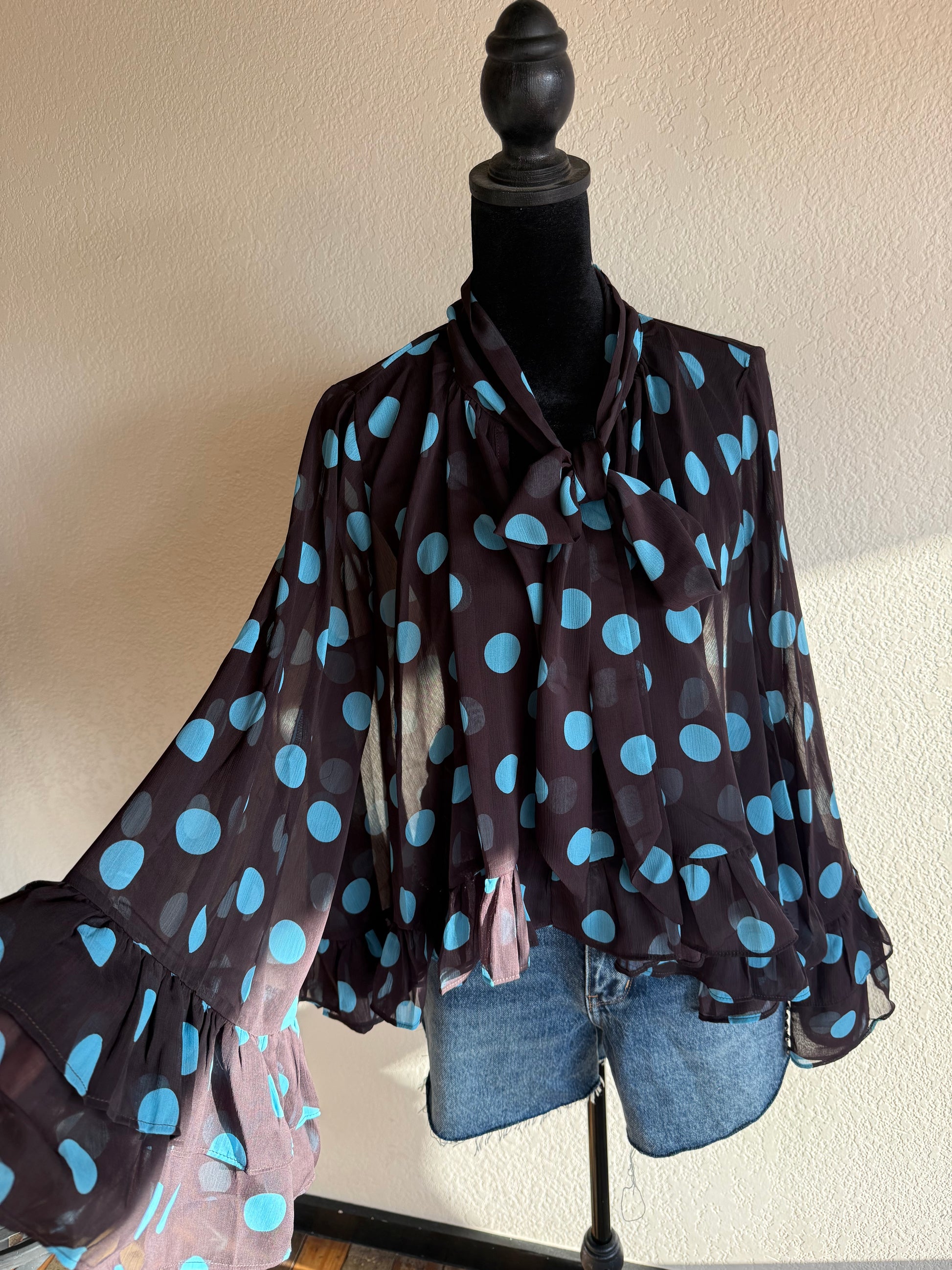 Brown and Blue Sheer Blouse