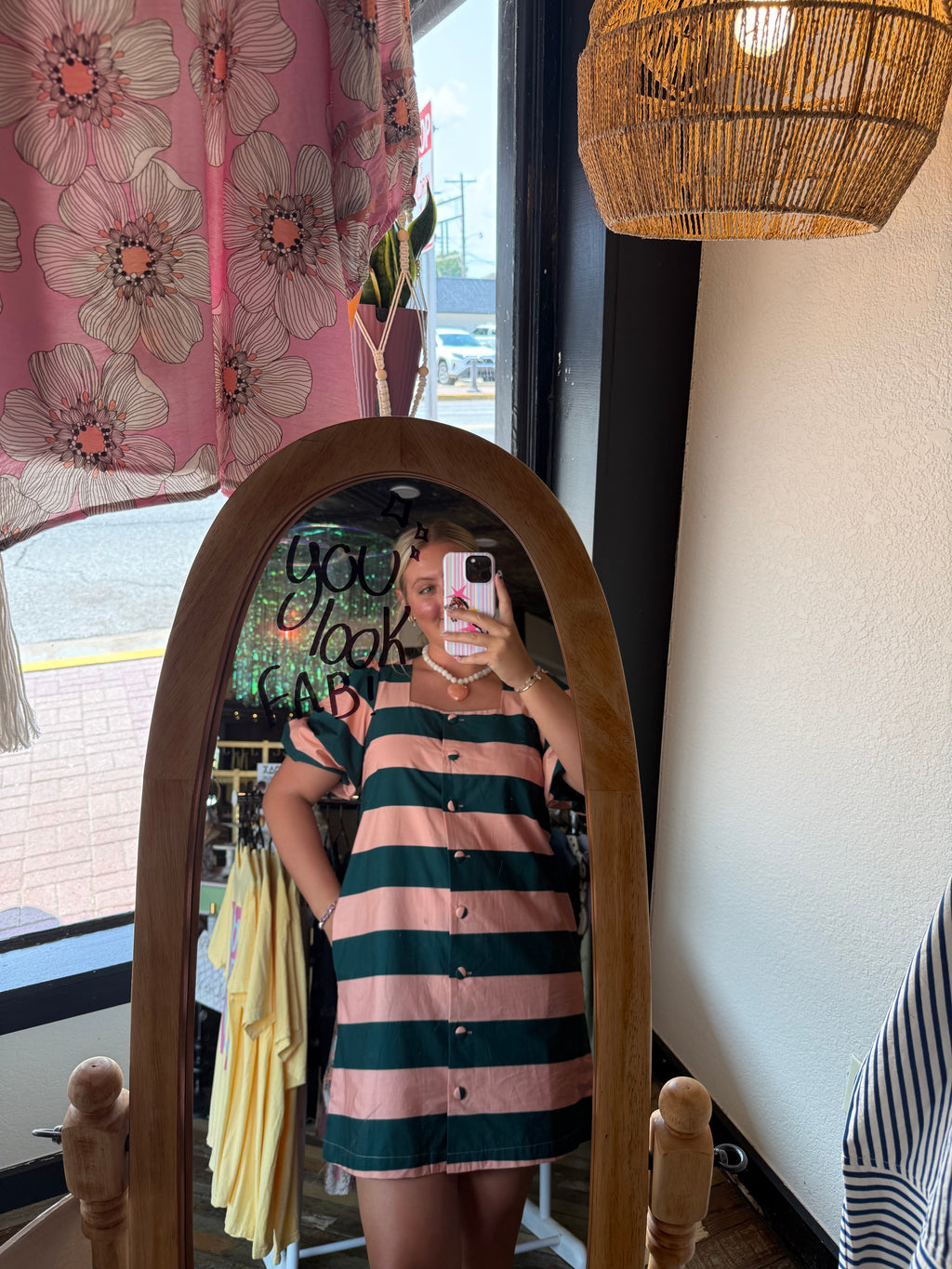 Green and Pink button up dress