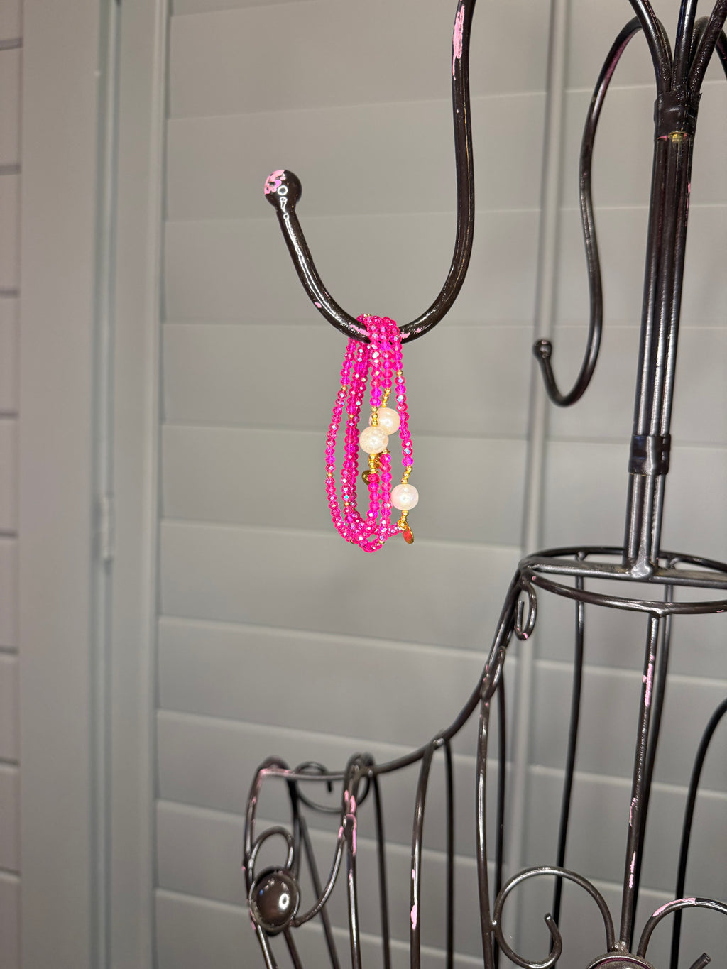 Hot Pink Pearl Beaded Bracelet Set