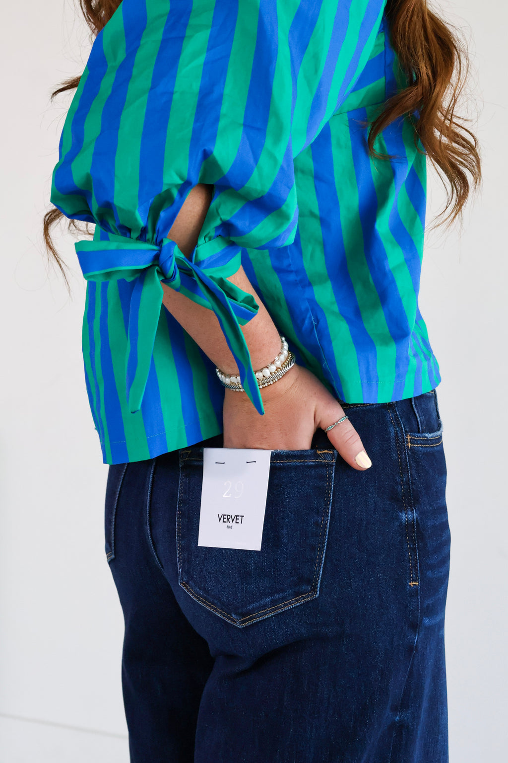 green and blue stripe top