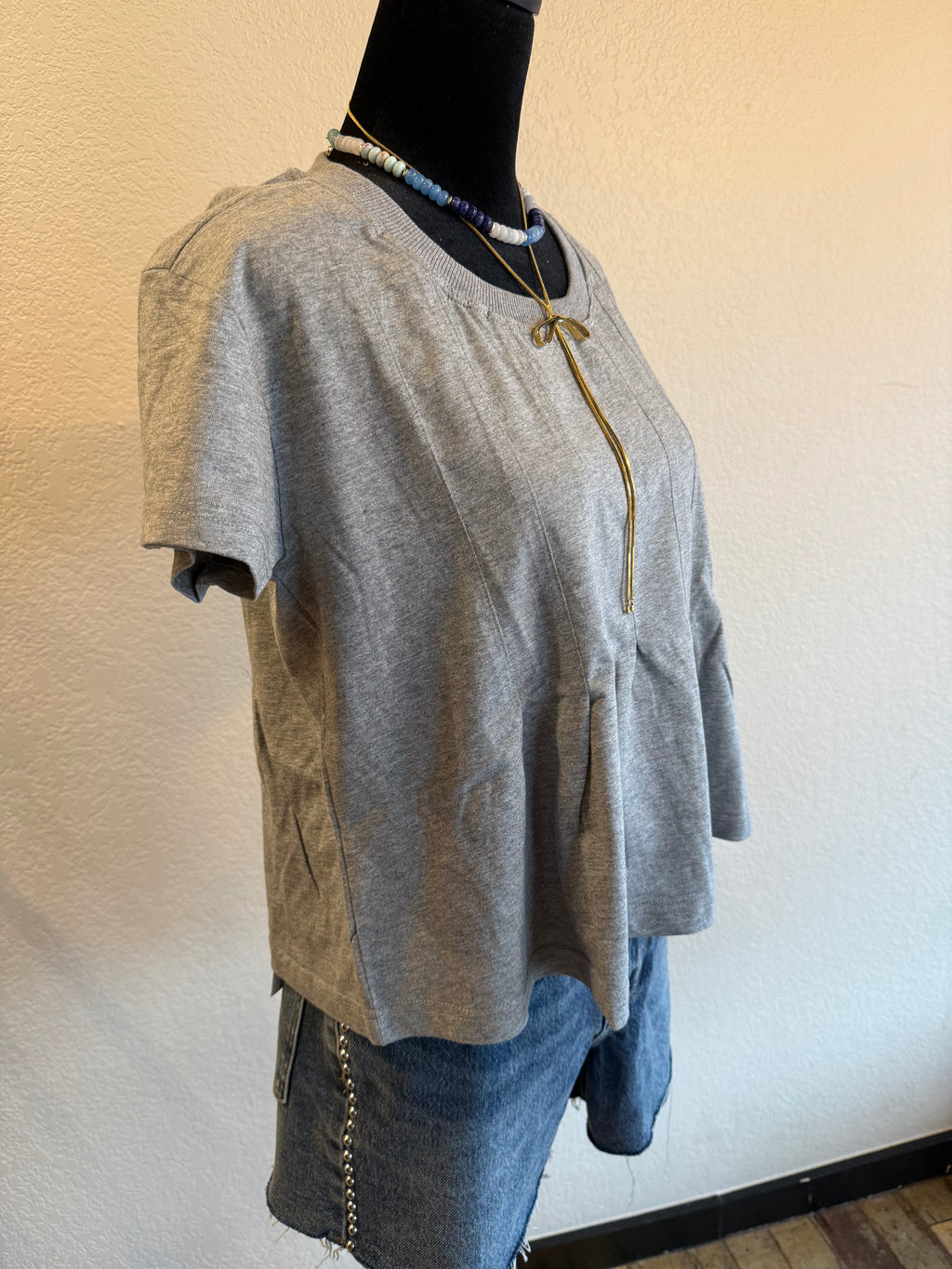 Grey Pleated Tee