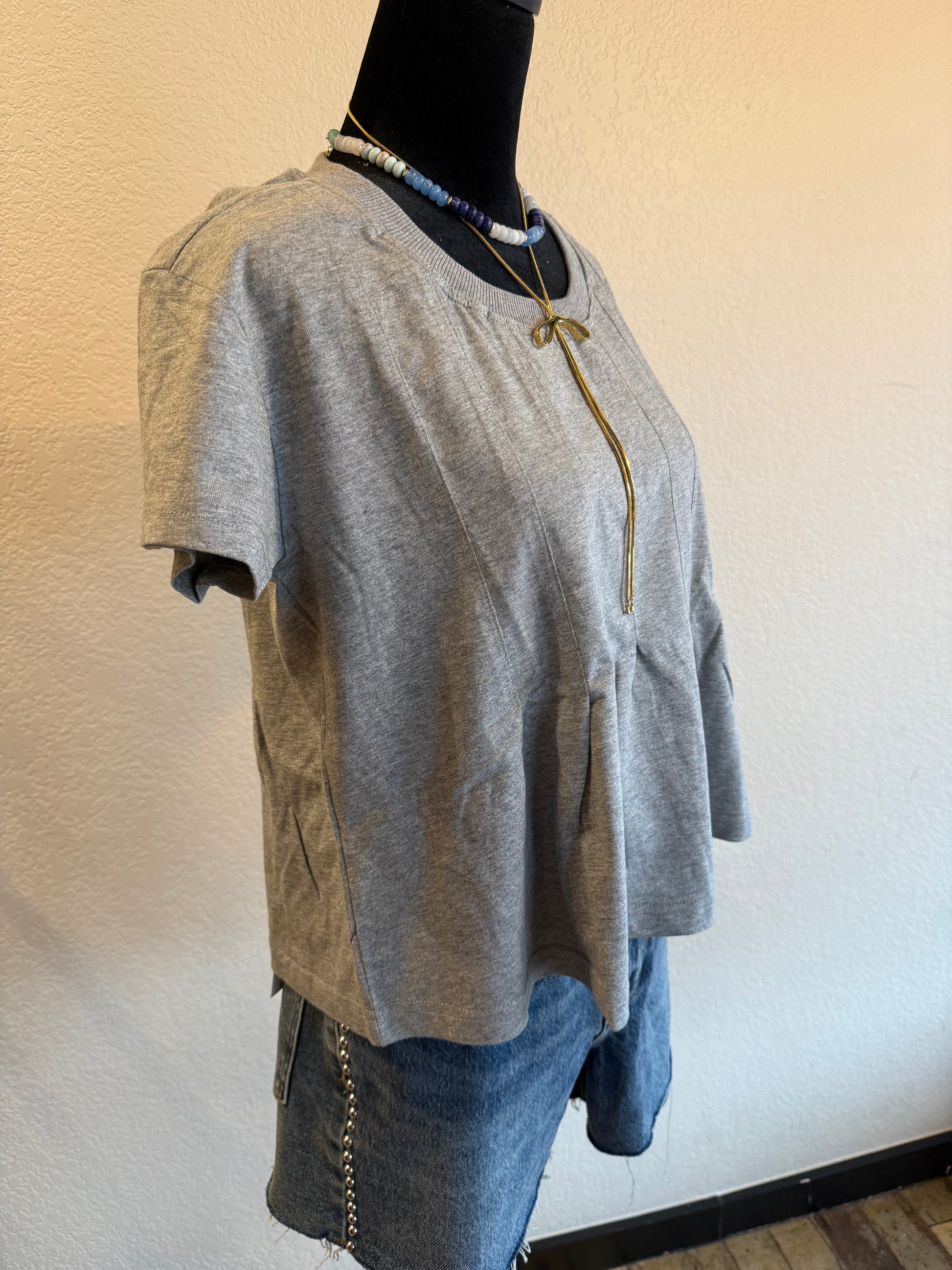 Grey Pleated Tee
