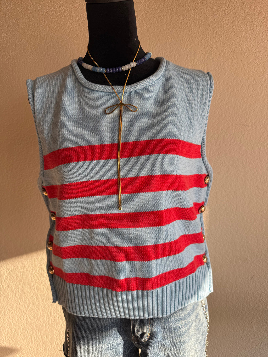 Blue and Red Gold Studded Sweater