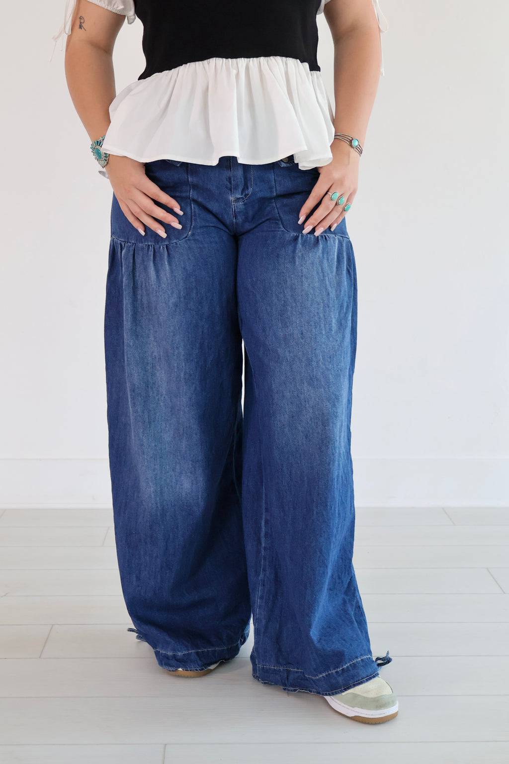 draw string wide legged jeans