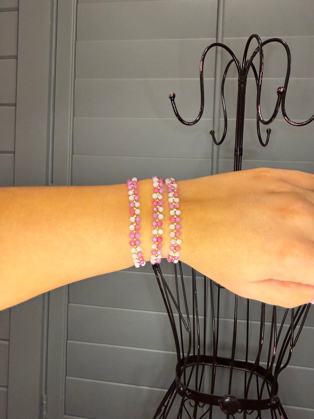White and Pink Beaded Bracelet Set