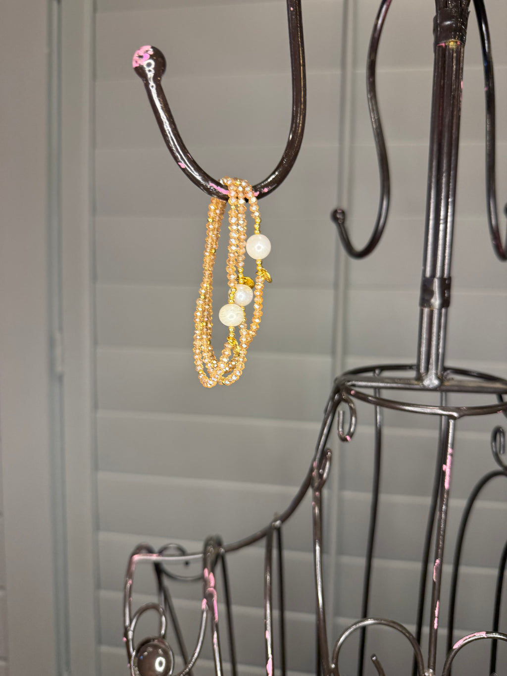 Gold Pearl Beaded Bracelet Set