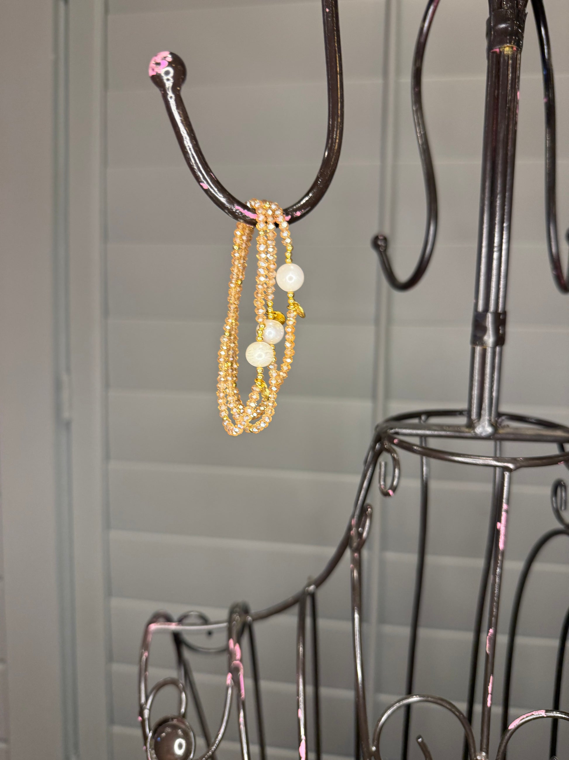 Gold Pearl Beaded Bracelet Set