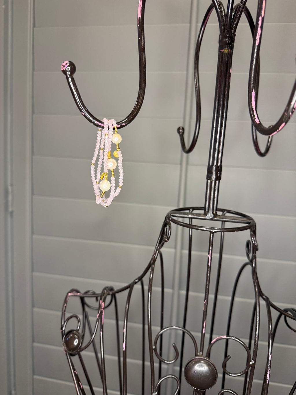 Baby Pink Pearl Beaded Bracelet Set