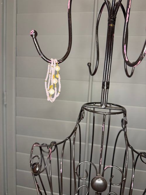 Baby Pink Pearl Beaded Bracelet Set