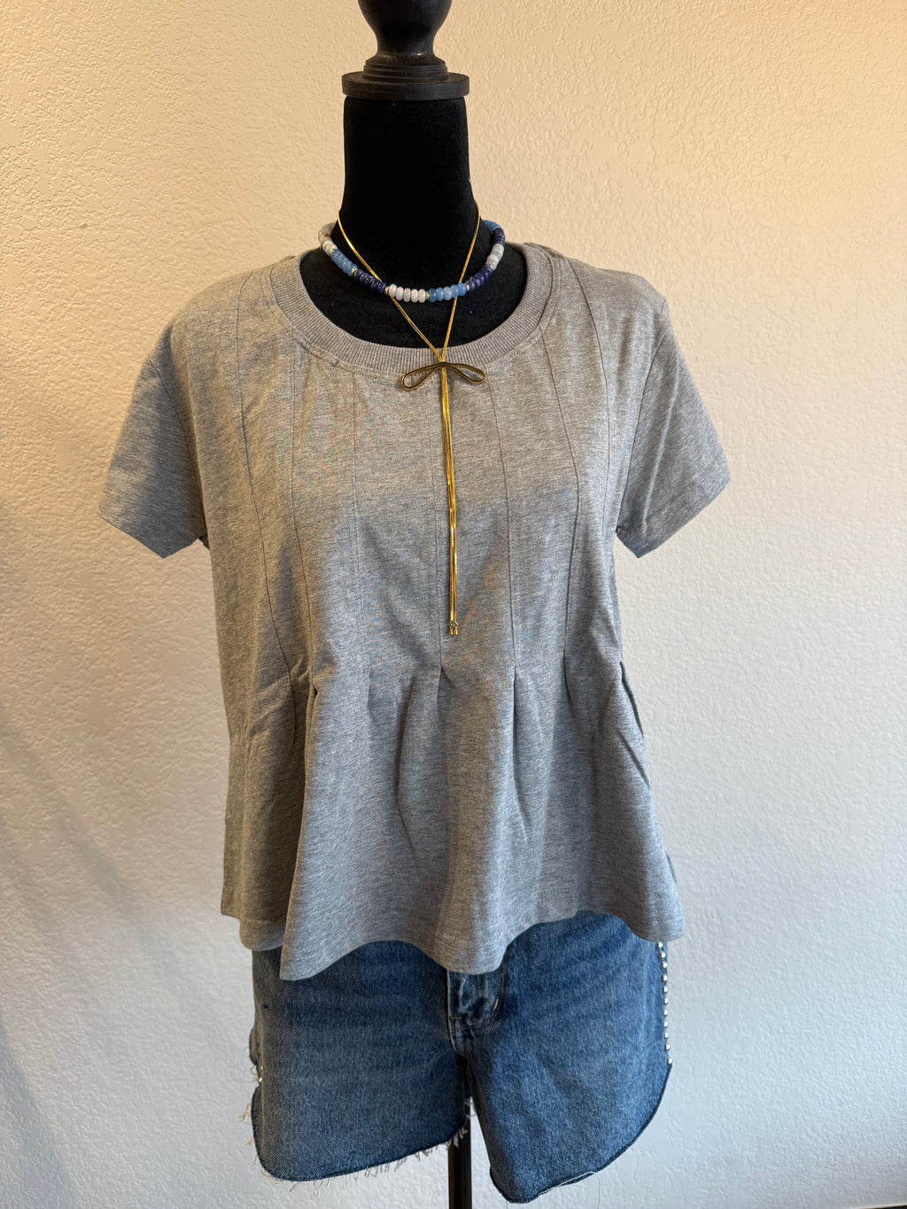 Grey Pleated Tee