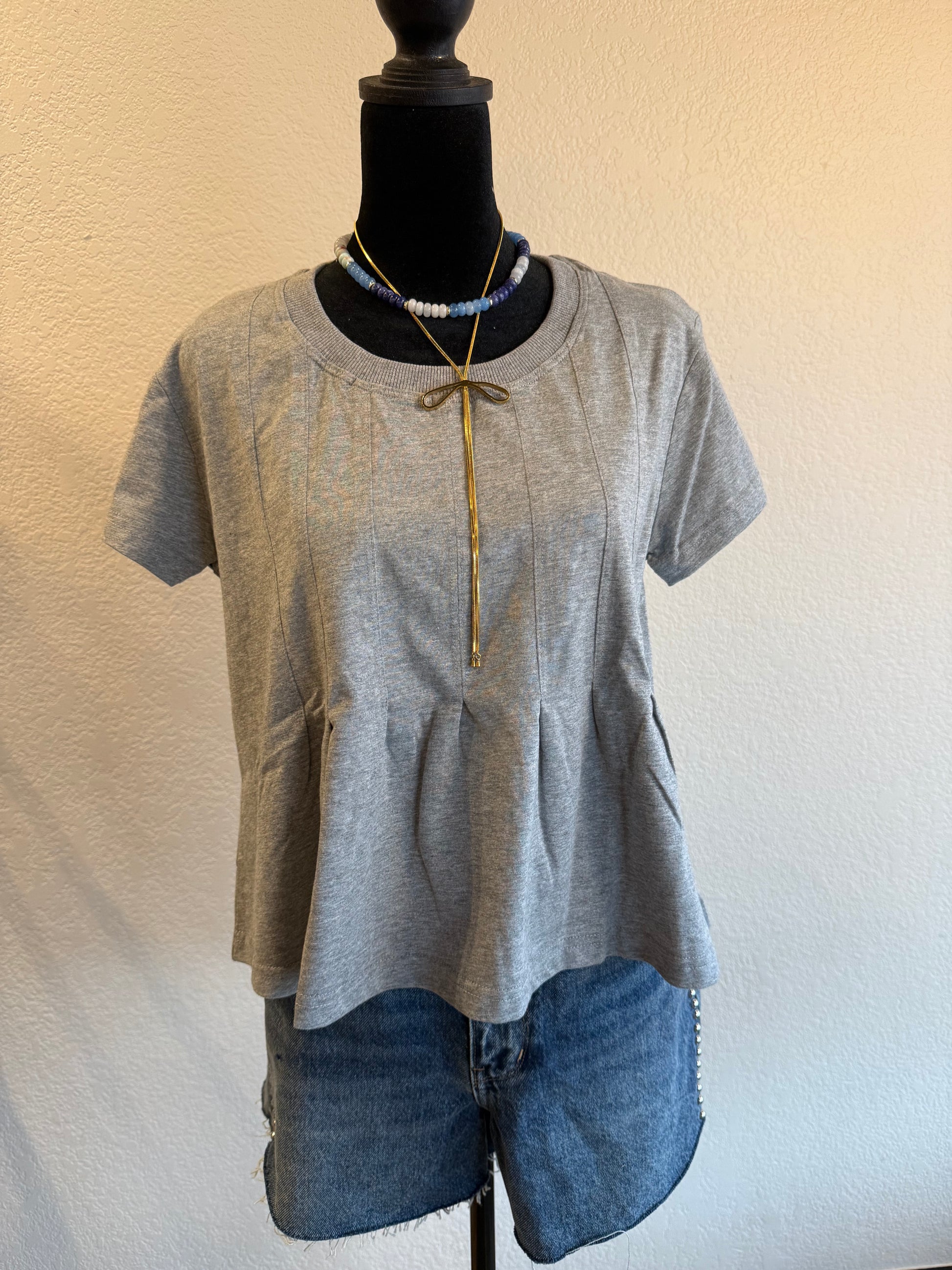 Grey Pleated Tee