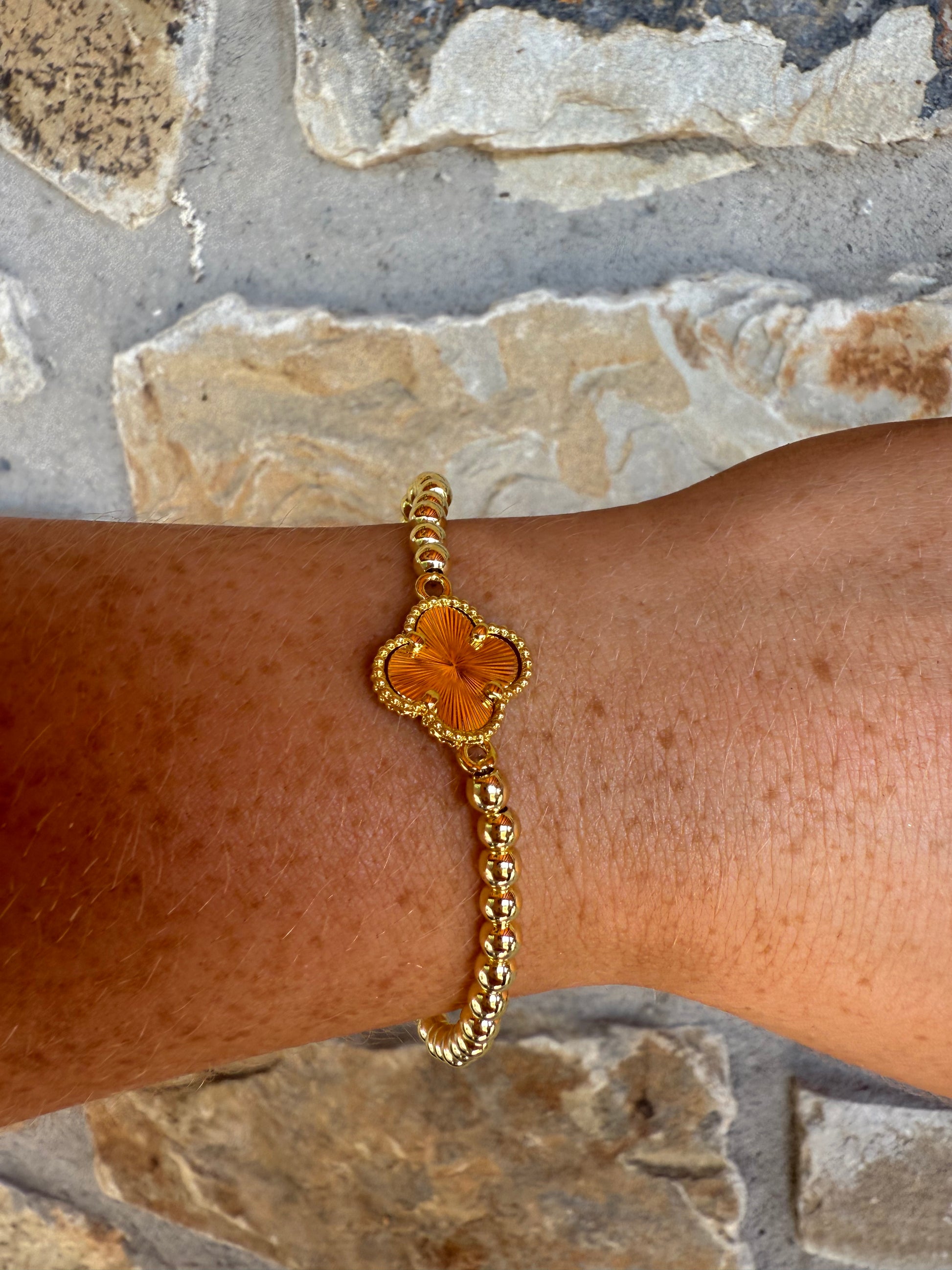 White & Gold Four Leaf Clover Bracelet