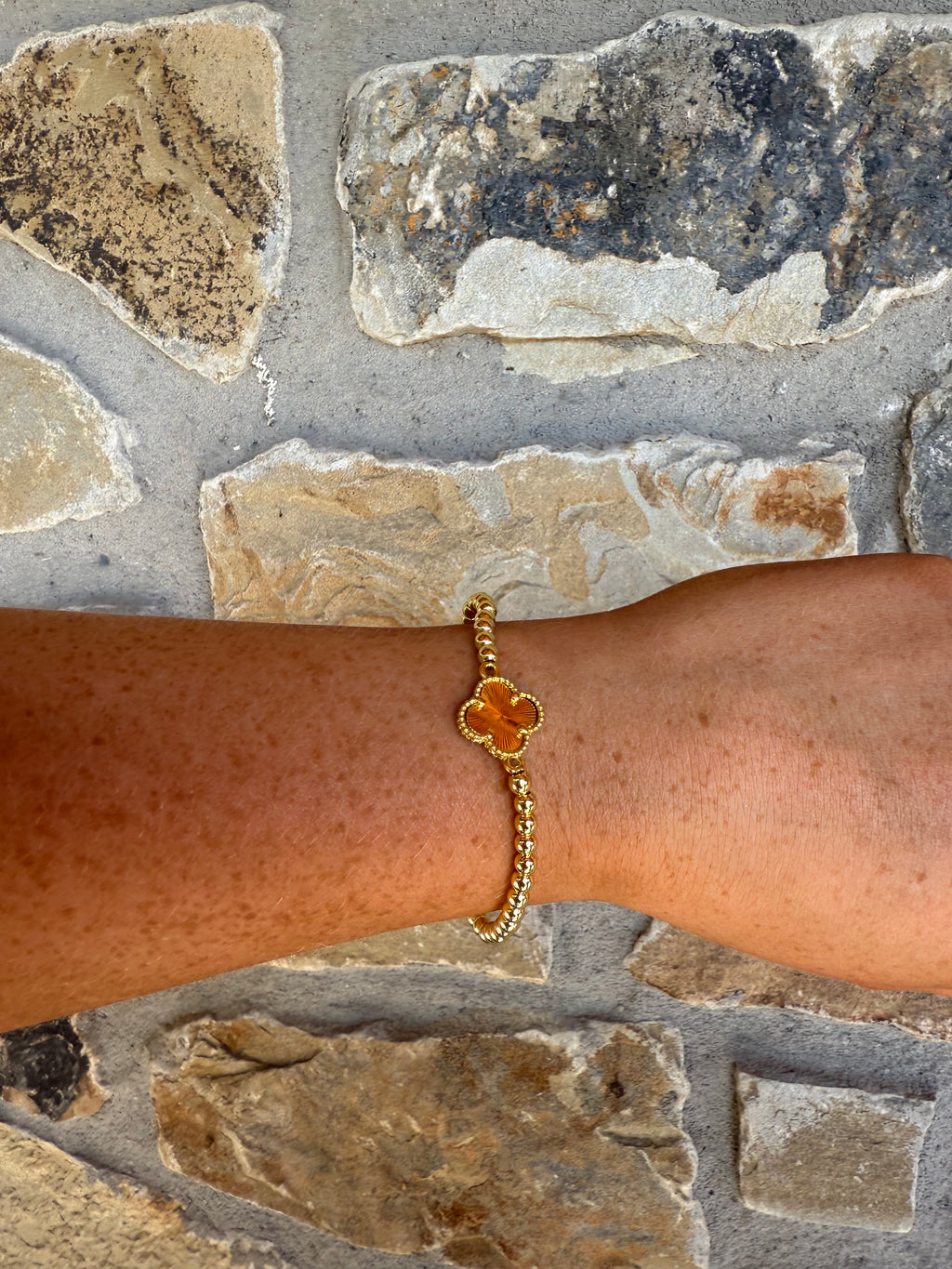 White & Gold Four Leaf Clover Bracelet