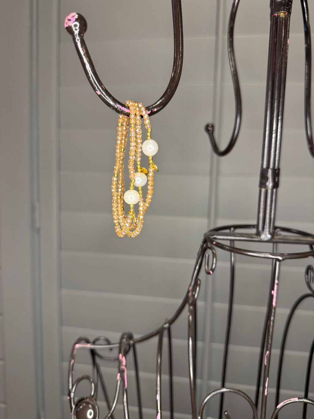 Gold Pearl Beaded Bracelet Set