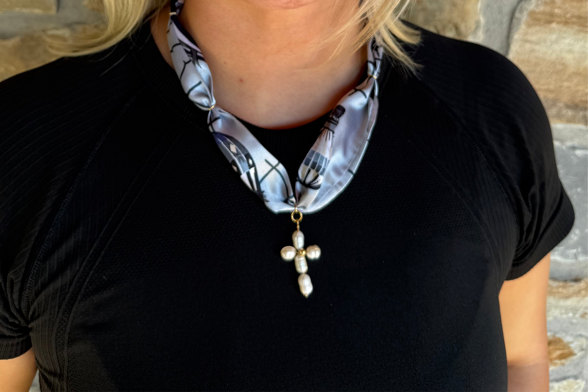 Pearl cross scarf tie