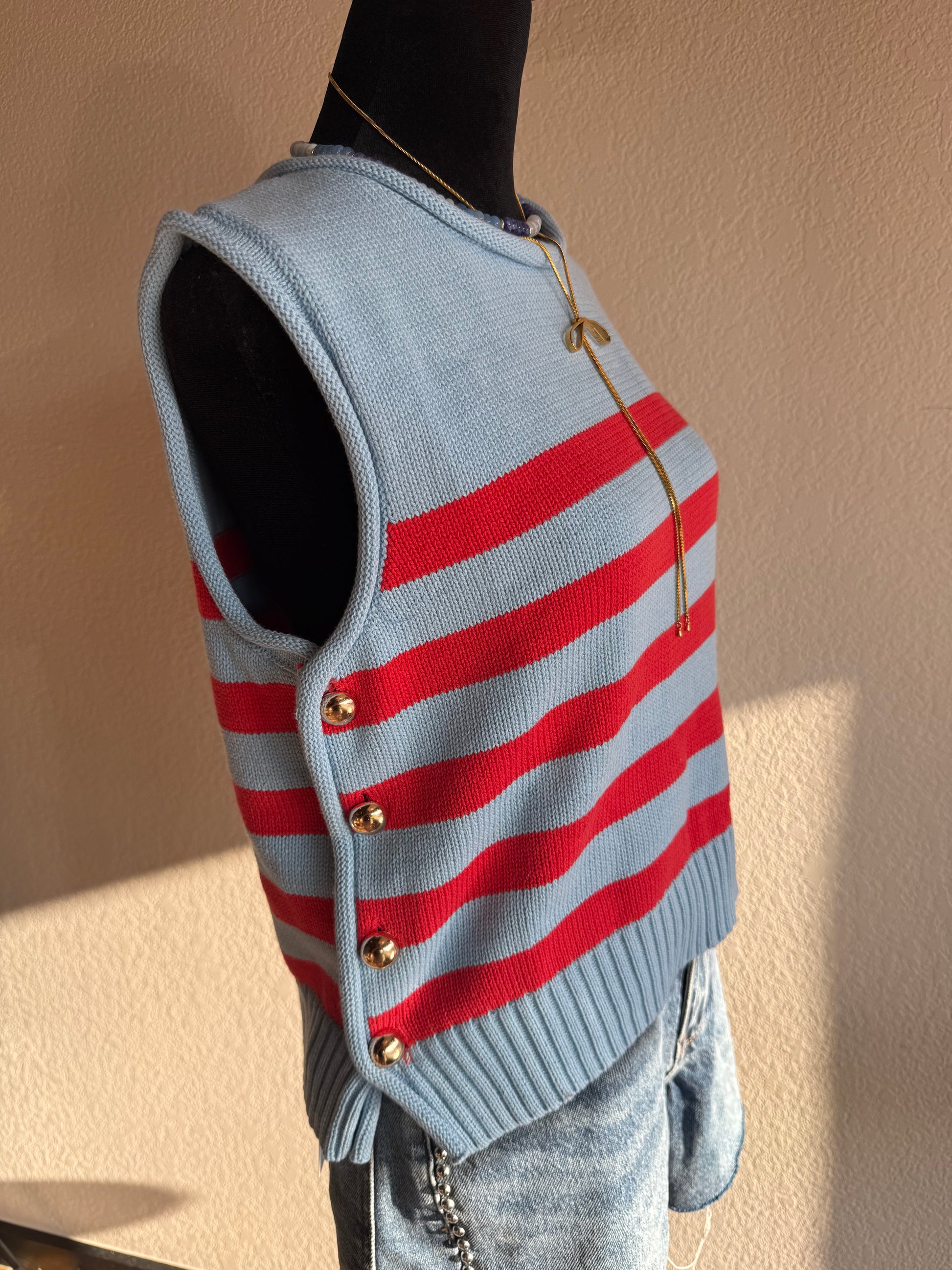Blue and Red Gold Studded Sweater
