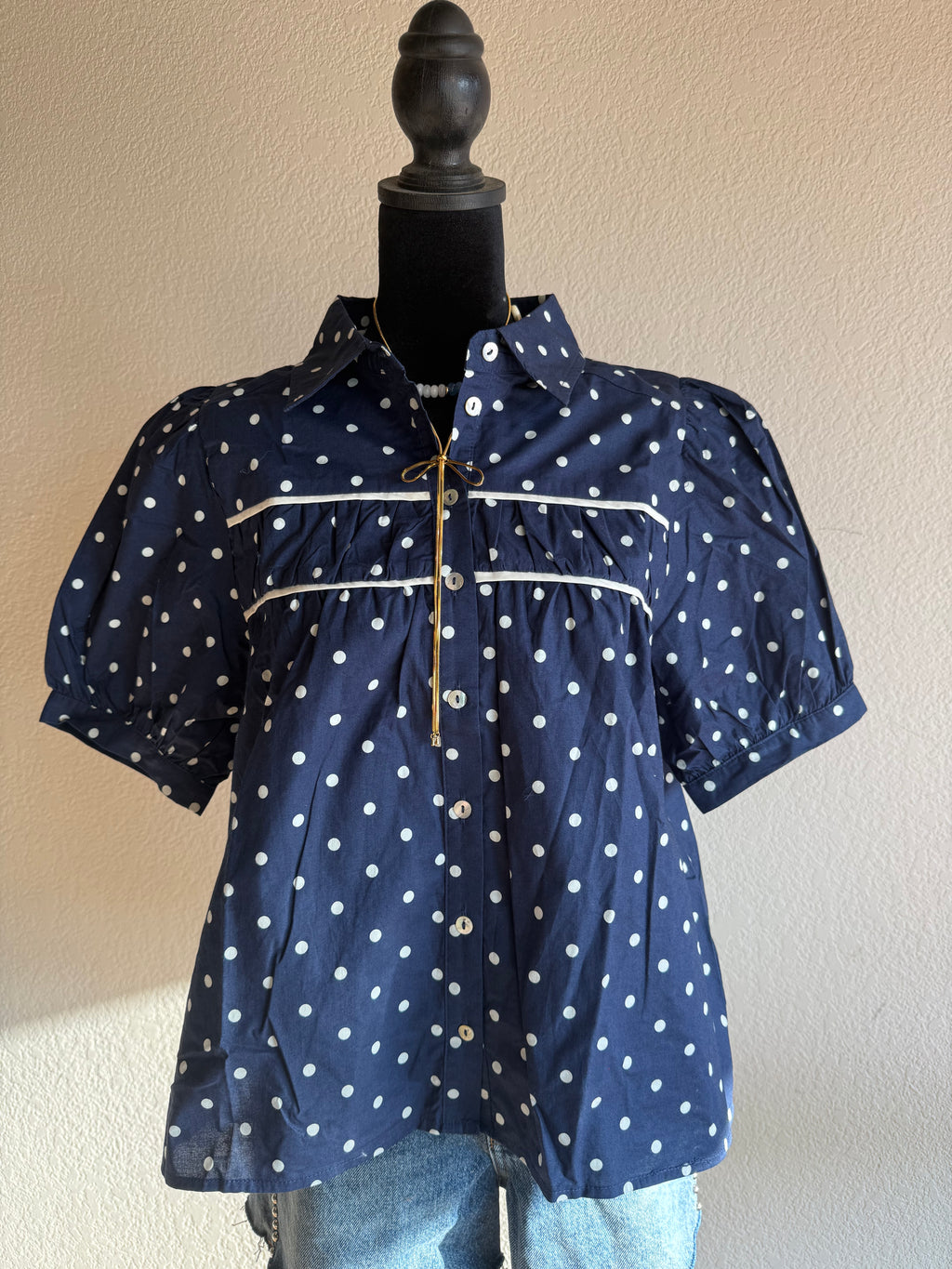 Navy Blue Puff Sleeve