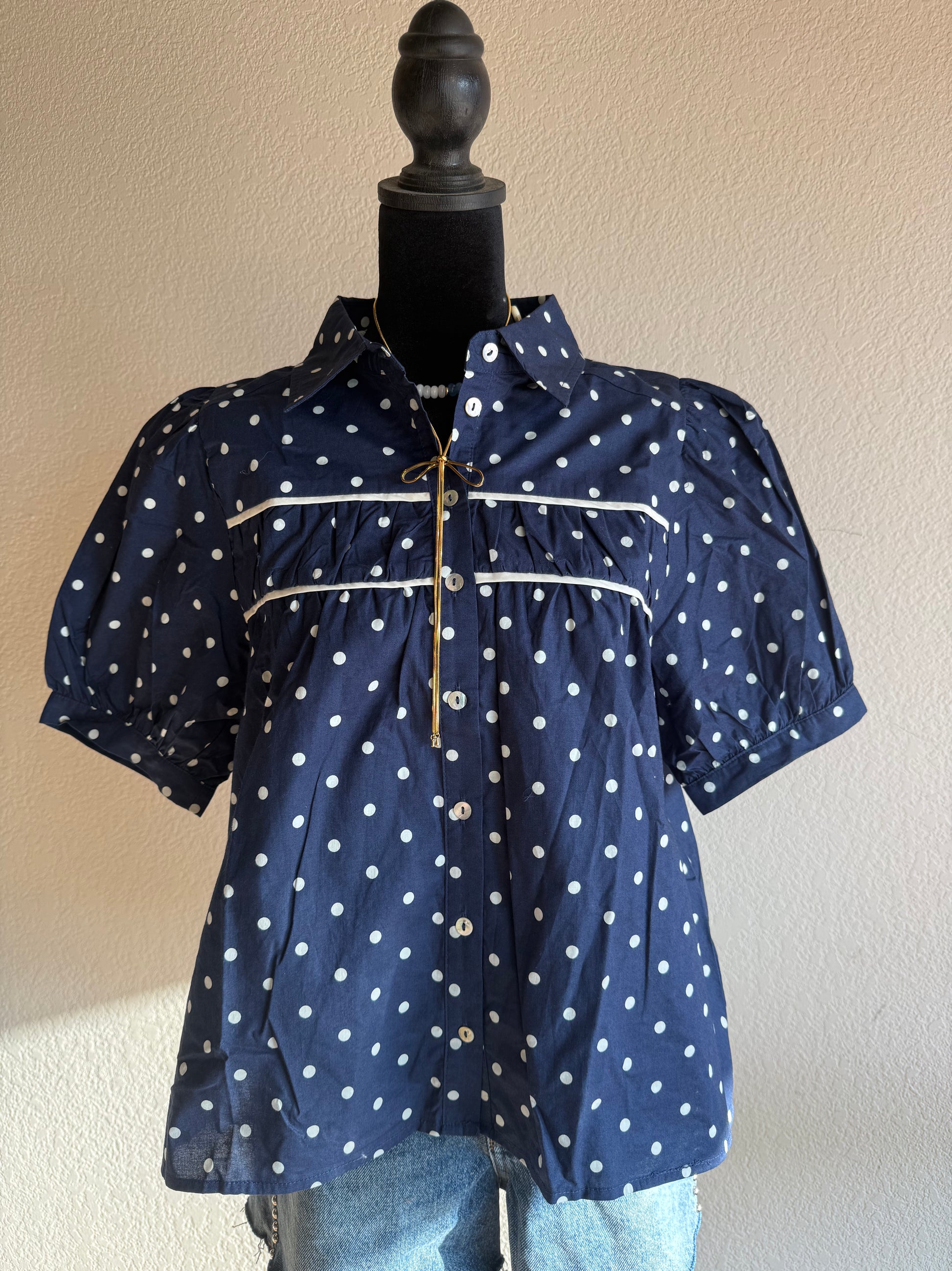 Navy Blue Puff Sleeve