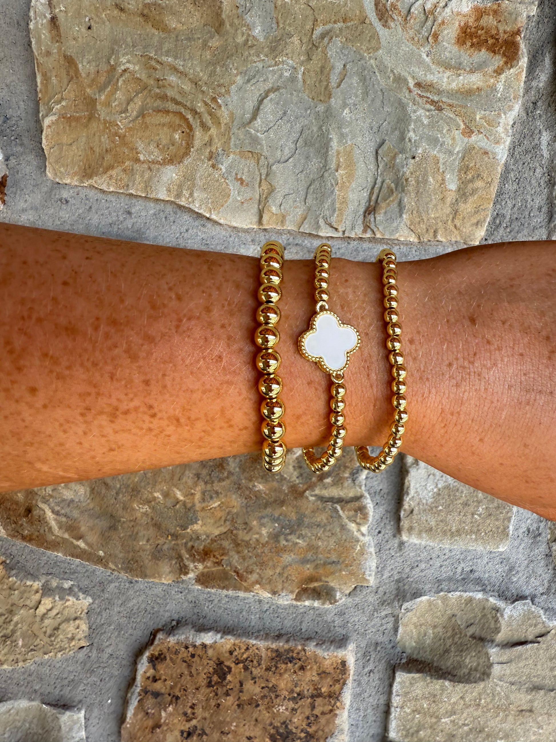 White & Gold Four Leaf Clover Bracelet
