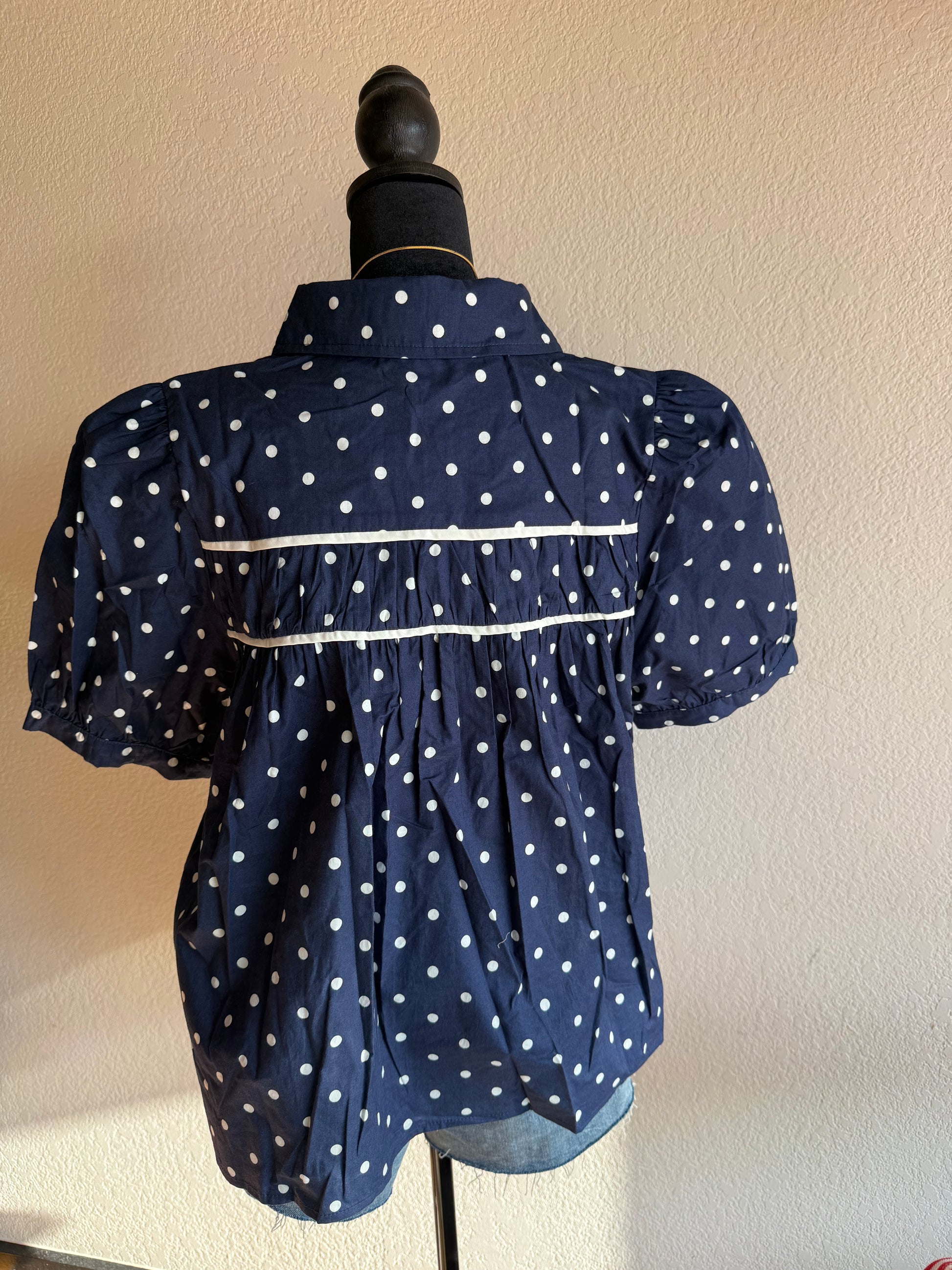 Navy Blue Puff Sleeve
