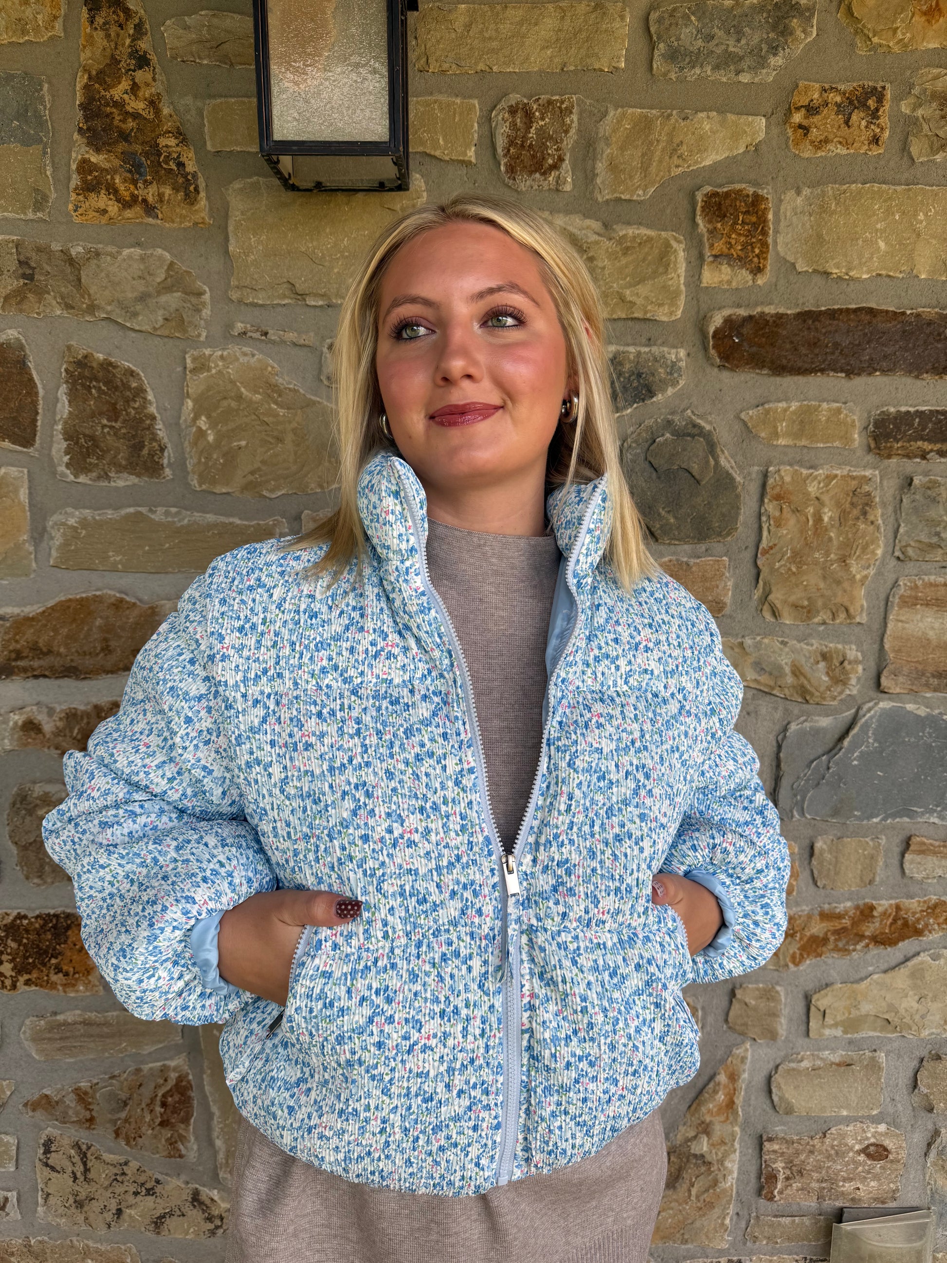 Blue Floral Puffer