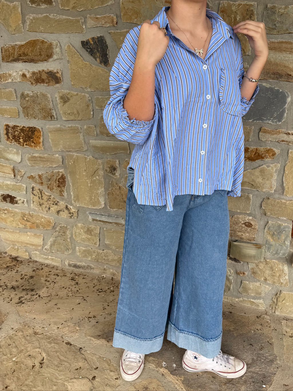 Denim Blue Stripe Button Up