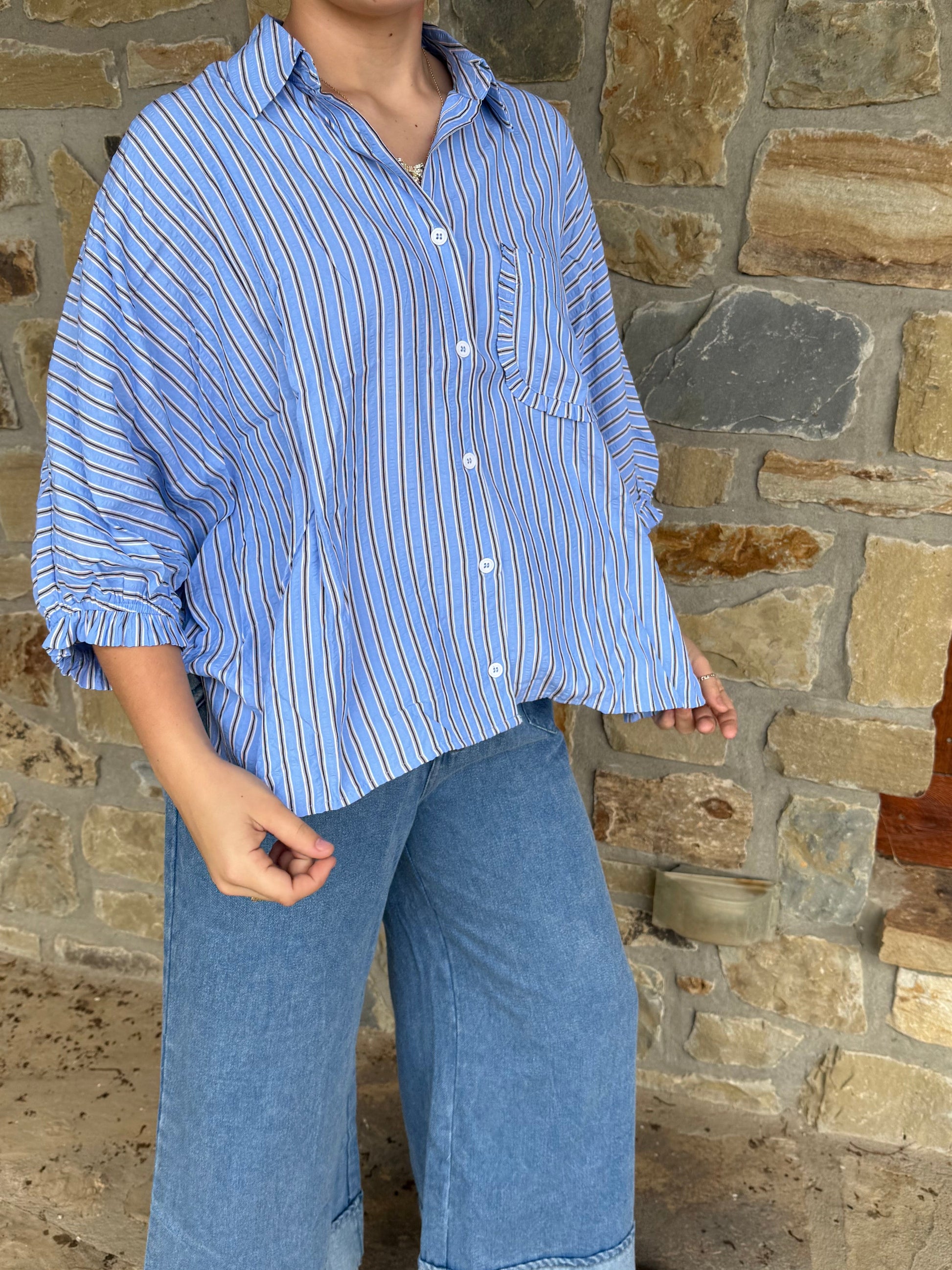 Denim Blue Stripe Button Up