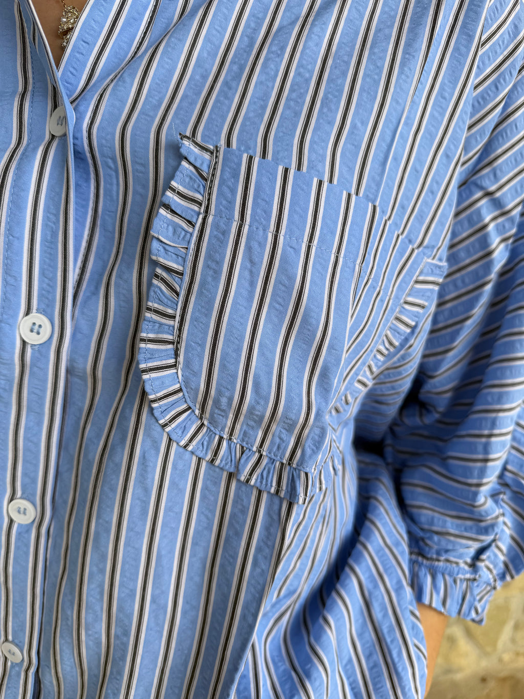 Denim Blue Stripe Button Up