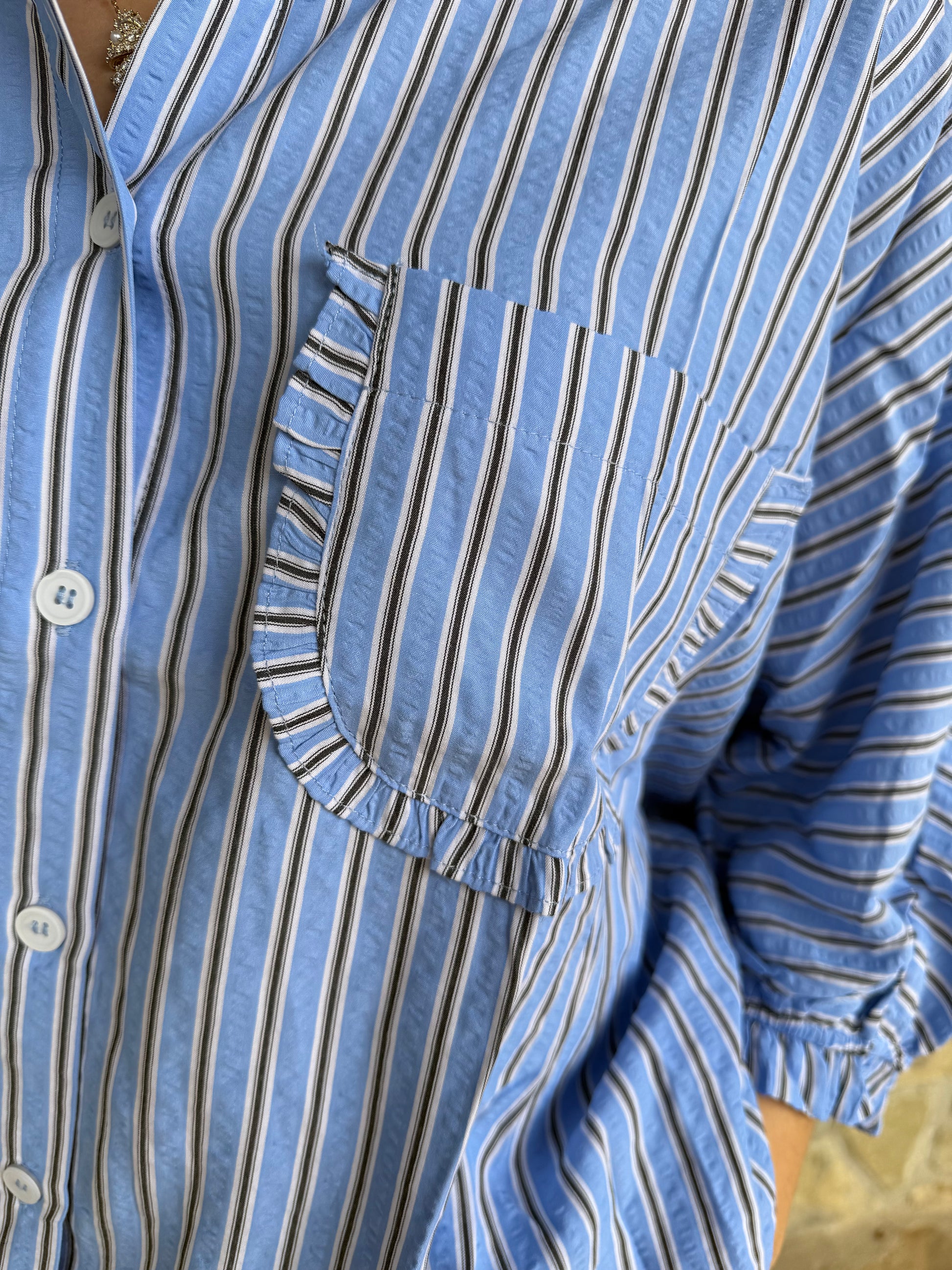 Denim Blue Stripe Button Up