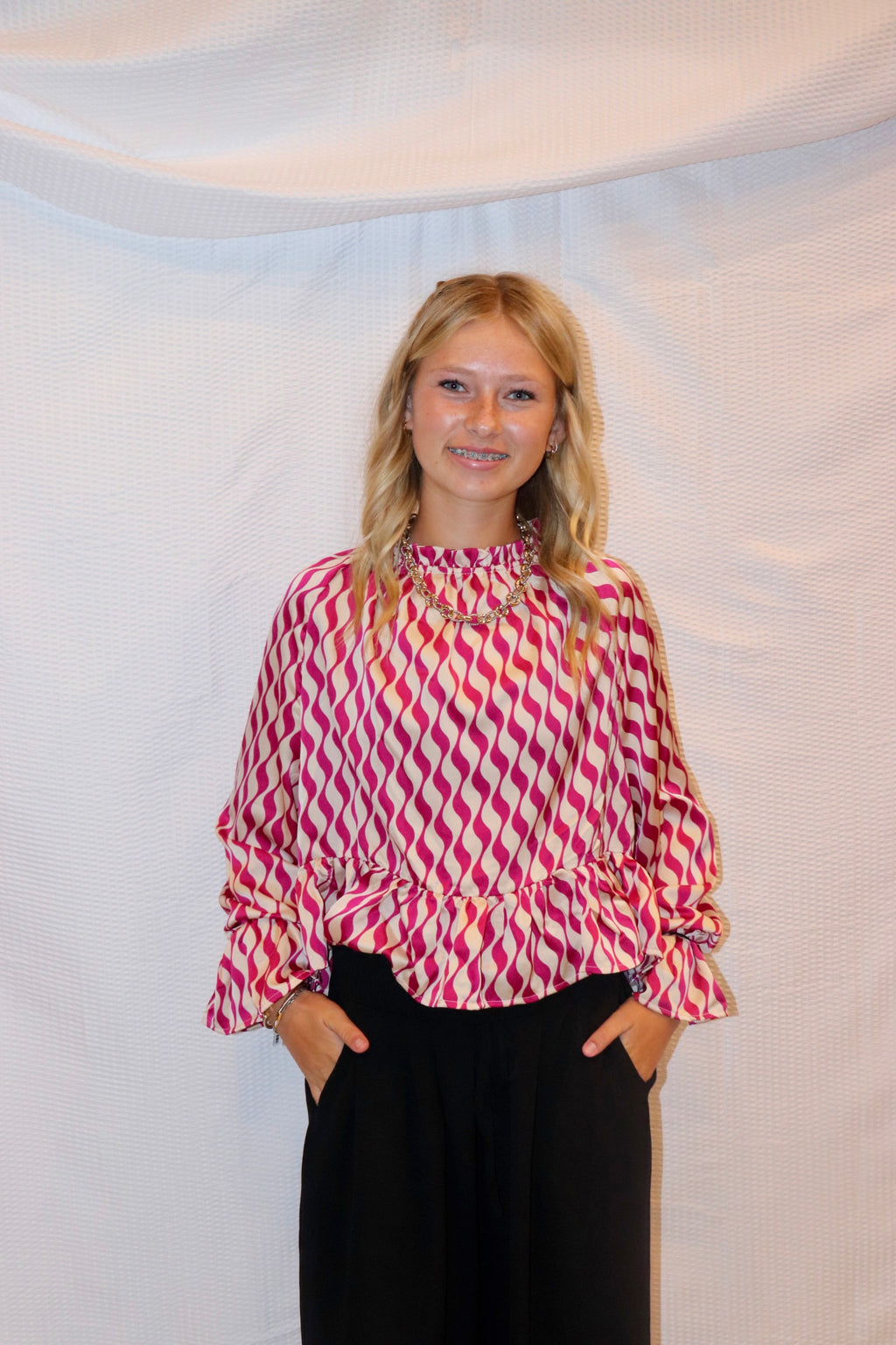 Fuchsia Wavey Stripe Blouse