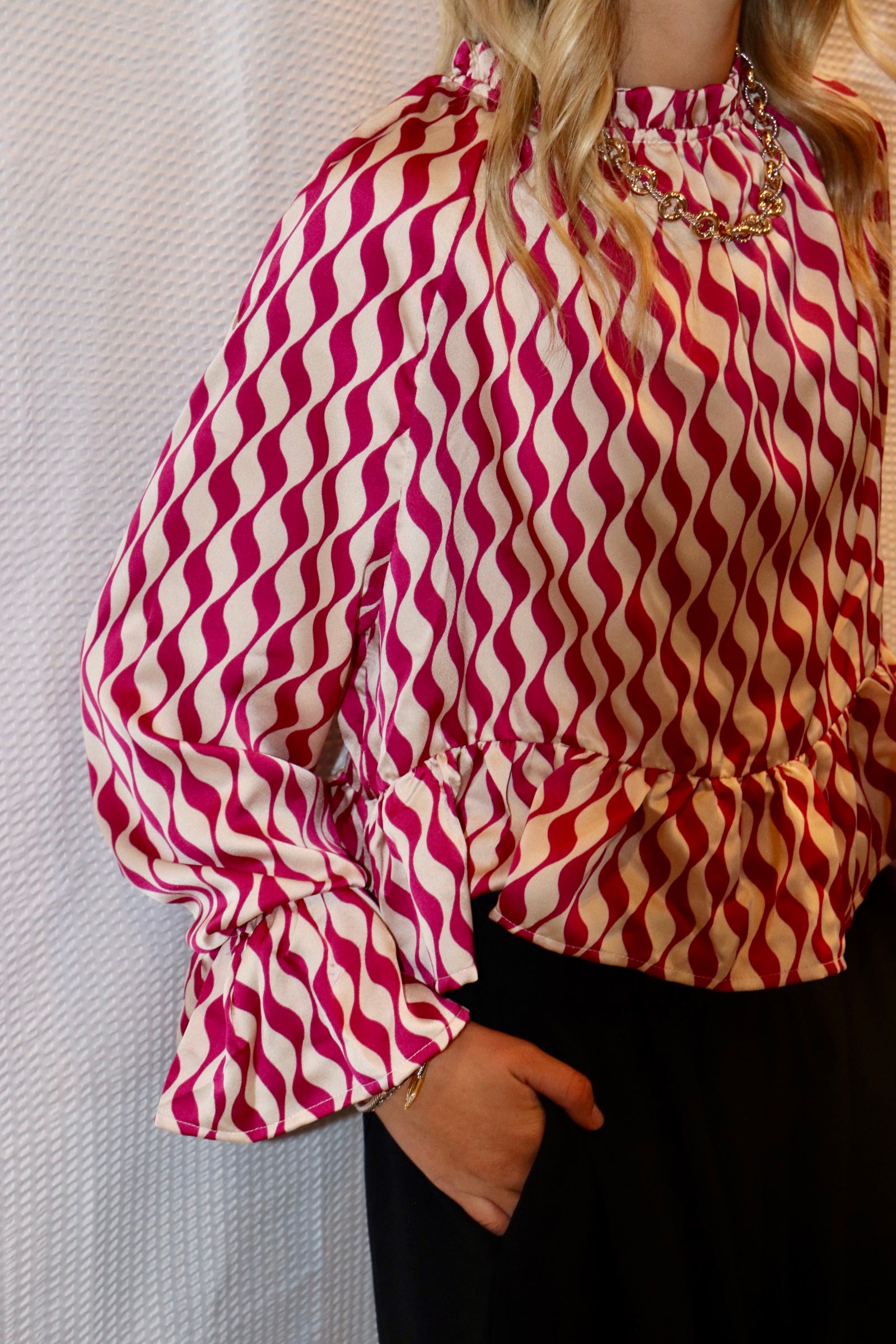 Fuchsia Wavey Stripe Blouse